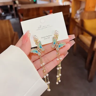 Butterfly Decor Multicolor Dangle Long Earrings